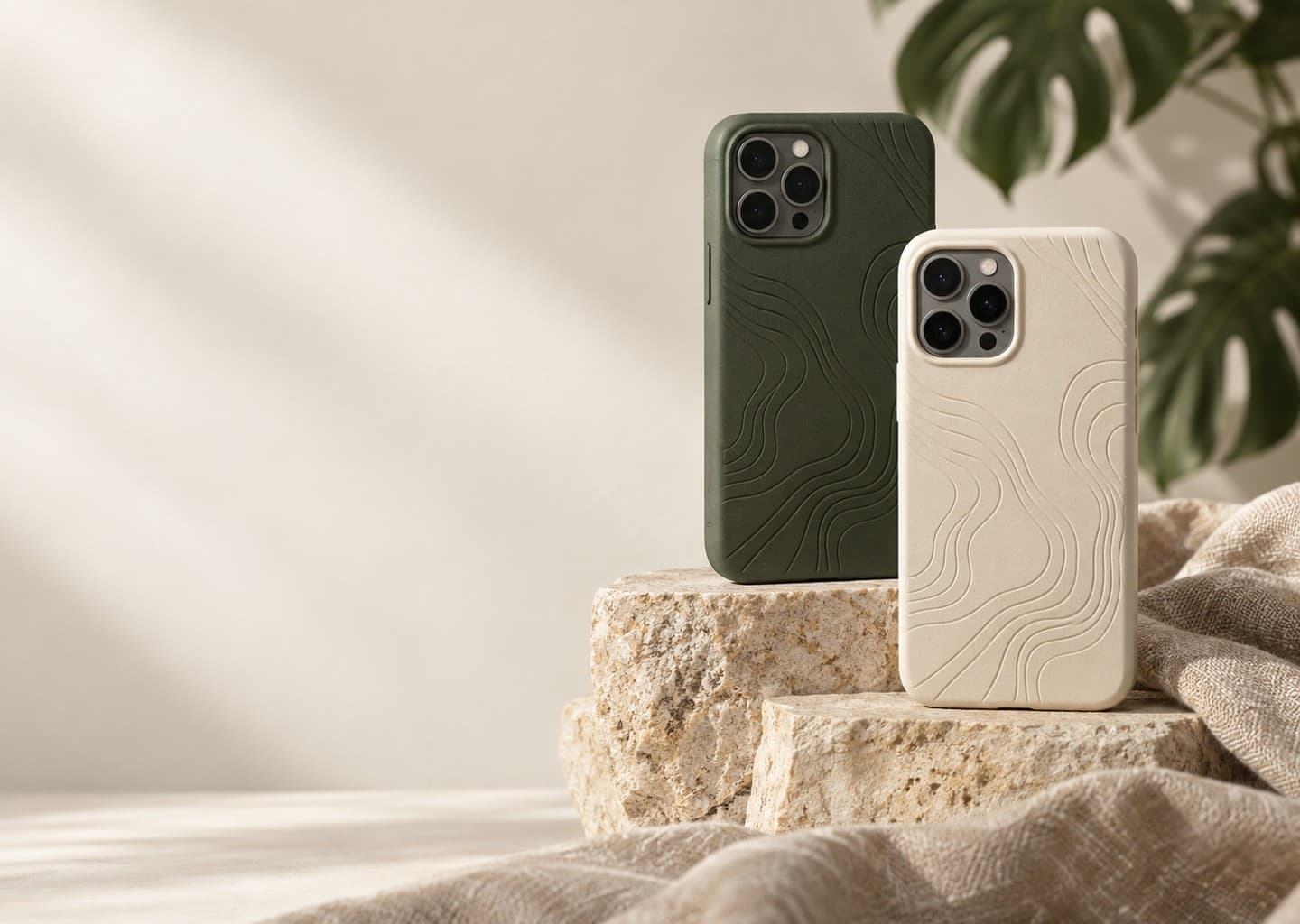 Case olive dan krem ELORRA dengan detail relief alami